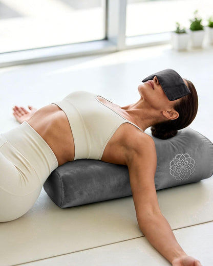 3 in 1 Yoga Bolster Pillow Set for Relaxation & Meditation, Premium Rectangular Velvet Cushion with Weighted Lavender Eye Pillow, Supportive Foam for Back Support & Stretching