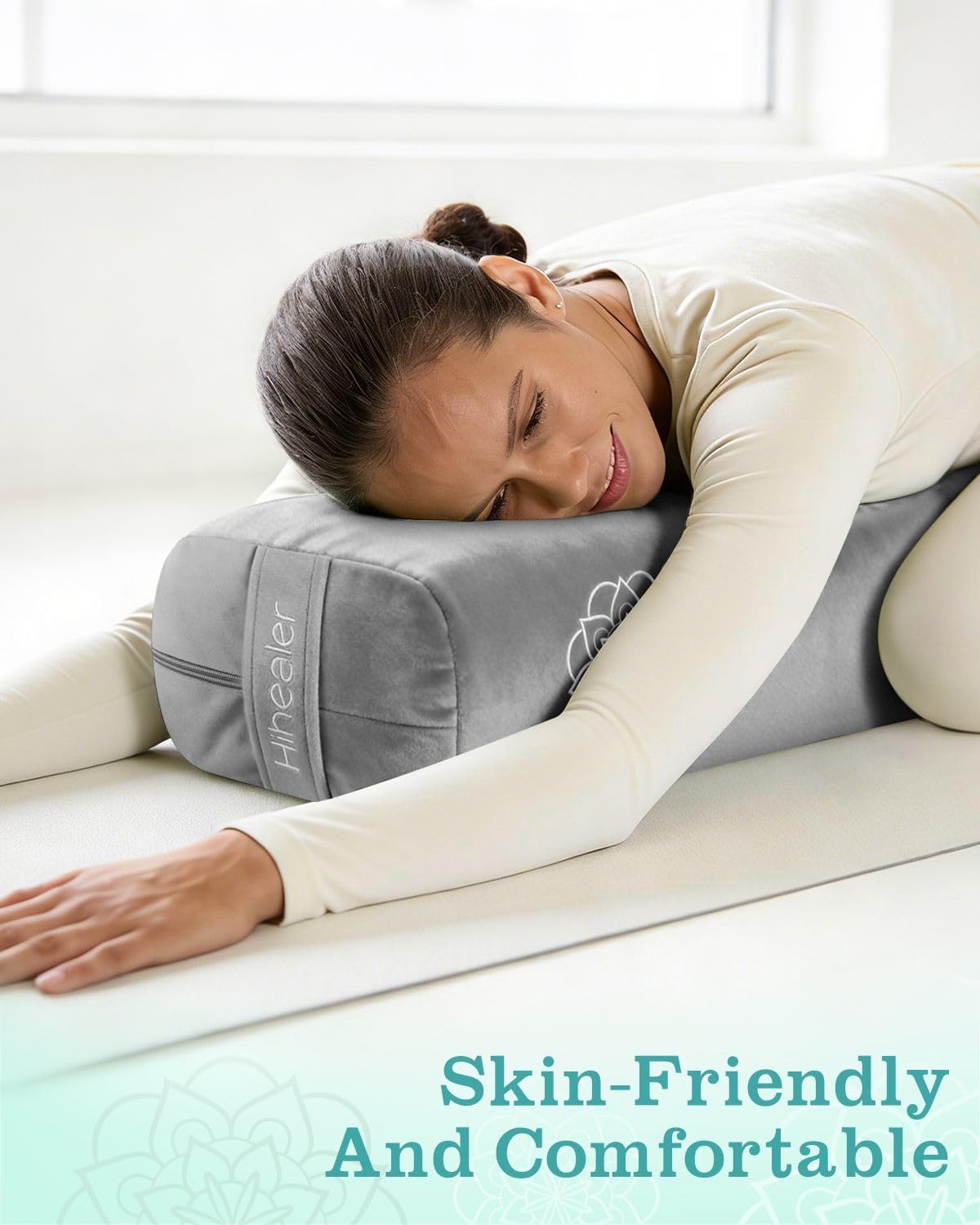 3 in 1 Yoga Bolster Pillow Set for Relaxation & Meditation, Premium Rectangular Velvet Cushion with Weighted Lavender Eye Pillow, Supportive Foam for Back Support & Stretching