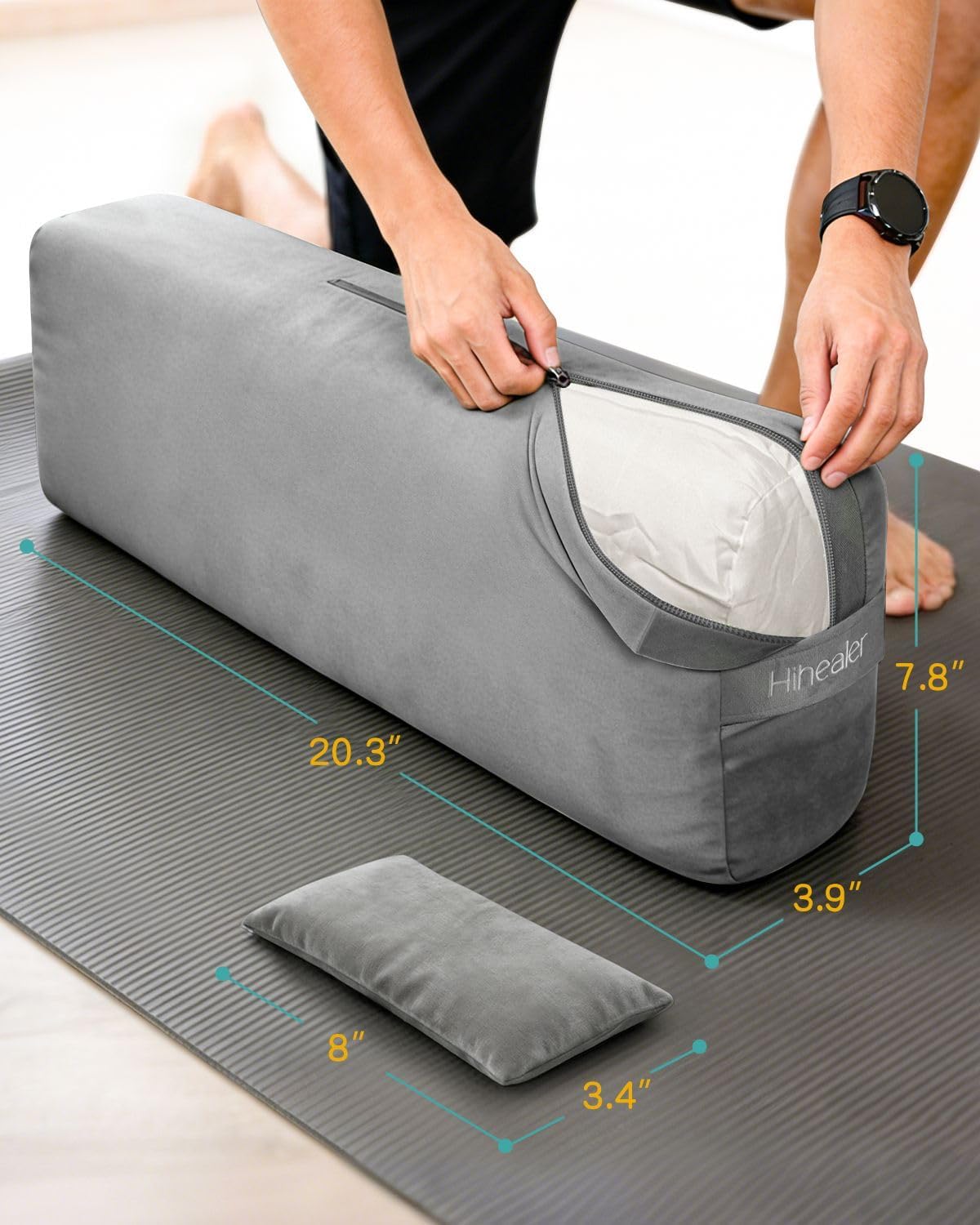 3 in 1 Yoga Bolster Pillow Set for Relaxation & Meditation, Premium Rectangular Velvet Cushion with Weighted Lavender Eye Pillow, Supportive Foam for Back Support & Stretching