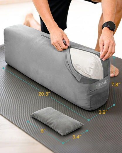 3 in 1 Yoga Bolster Pillow Set for Relaxation & Meditation, Premium Rectangular Velvet Cushion with Weighted Lavender Eye Pillow, Supportive Foam for Back Support & Stretching