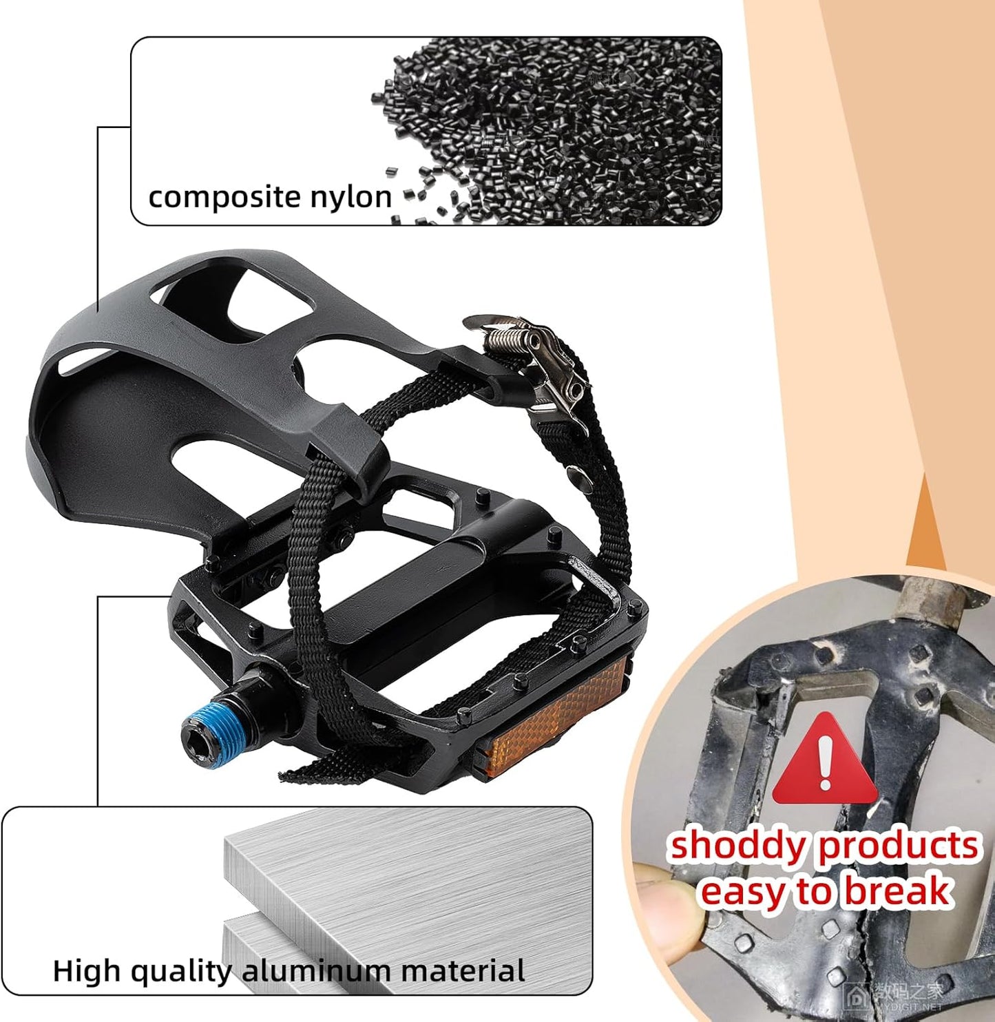 1 Pair Bike Pedals with Toe Cages for Peloton, Spin, & Outdoor Bikes - Aluminum 9/16" Replacement Parts