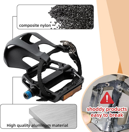1 Pair Bike Pedals with Toe Cages for Peloton, Spin, & Outdoor Bikes - Aluminum 9/16" Replacement Parts