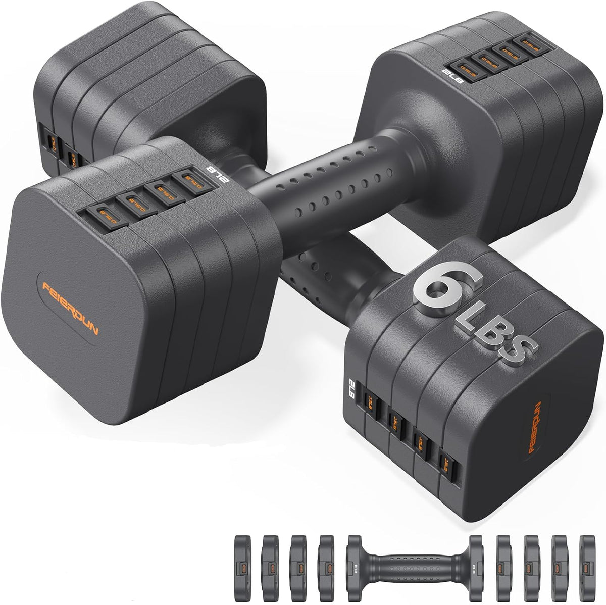 DB3 5-in-1 Adjustable Dumbbell Set, 6LB/10LB Pair Adjustable Weights for Women at Home, Dual Locking Stable Hand Weights with TPU Soft Handle, Home Gym, Rehab, Pilates, Yoga, Strength Training