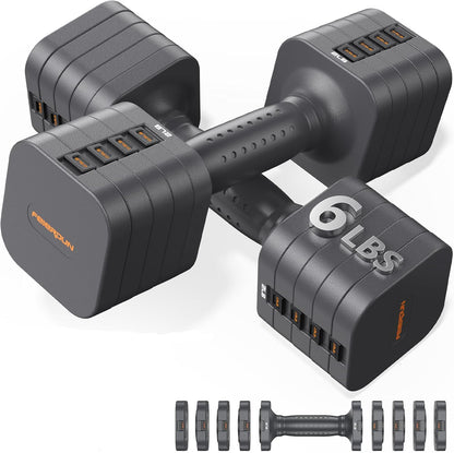 DB3 5-in-1 Adjustable Dumbbell Set, 6LB/10LB Pair Adjustable Weights for Women at Home, Dual Locking Stable Hand Weights with TPU Soft Handle, Home Gym, Rehab, Pilates, Yoga, Strength Training