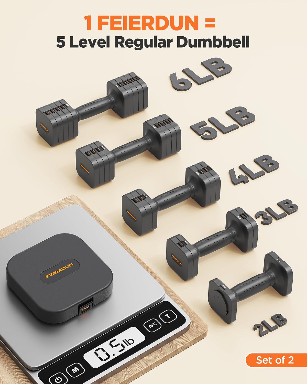 DB3 5-in-1 Adjustable Dumbbell Set, 6LB/10LB Pair Adjustable Weights for Women at Home, Dual Locking Stable Hand Weights with TPU Soft Handle, Home Gym, Rehab, Pilates, Yoga, Strength Training