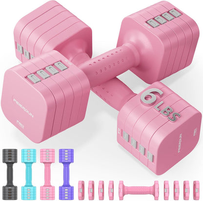 DB3 5-in-1 Adjustable Dumbbell Set, 6LB/10LB Pair Adjustable Weights for Women at Home, Dual Locking Stable Hand Weights with TPU Soft Handle, Home Gym, Rehab, Pilates, Yoga, Strength Training