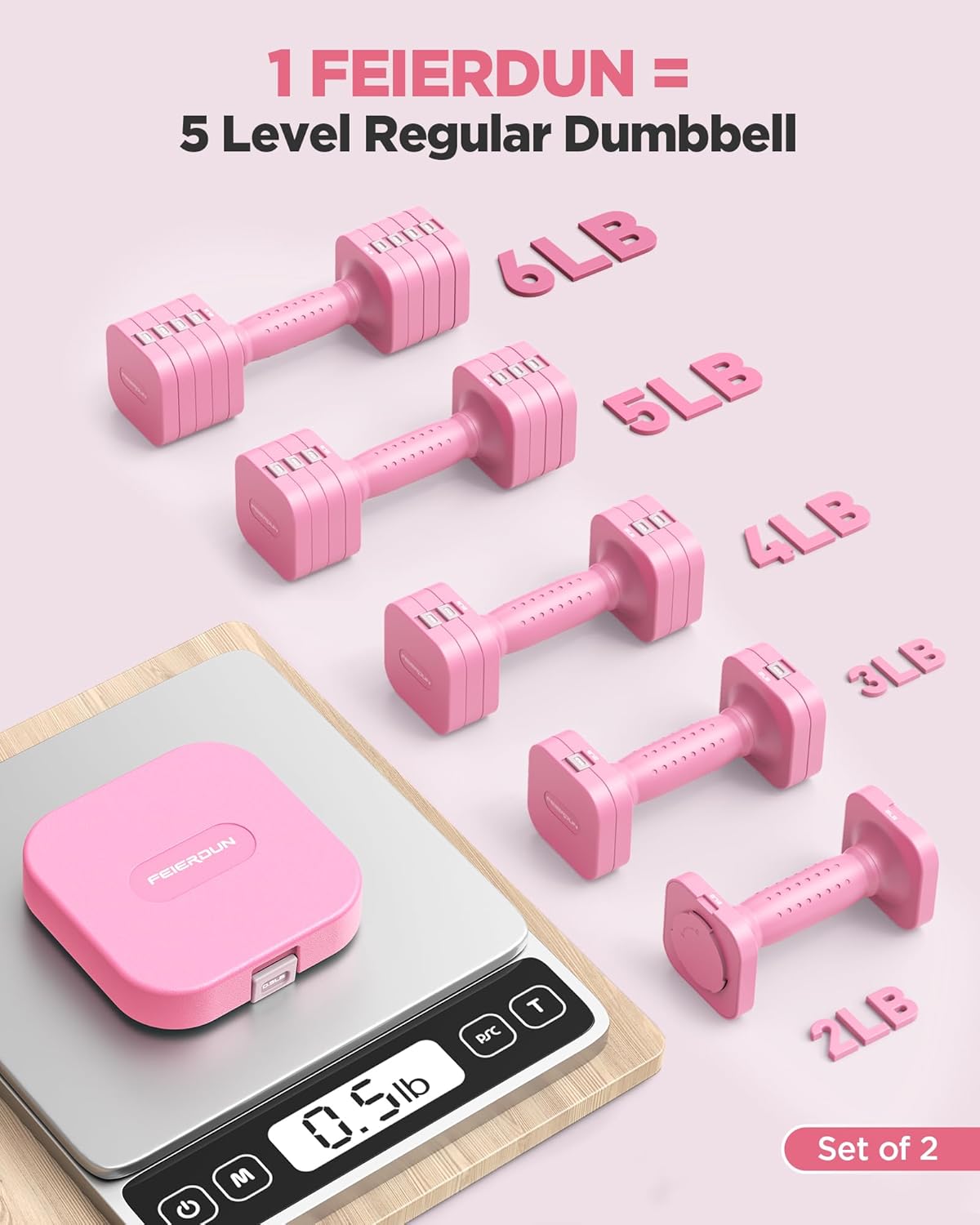 DB3 5-in-1 Adjustable Dumbbell Set, 6LB/10LB Pair Adjustable Weights for Women at Home, Dual Locking Stable Hand Weights with TPU Soft Handle, Home Gym, Rehab, Pilates, Yoga, Strength Training