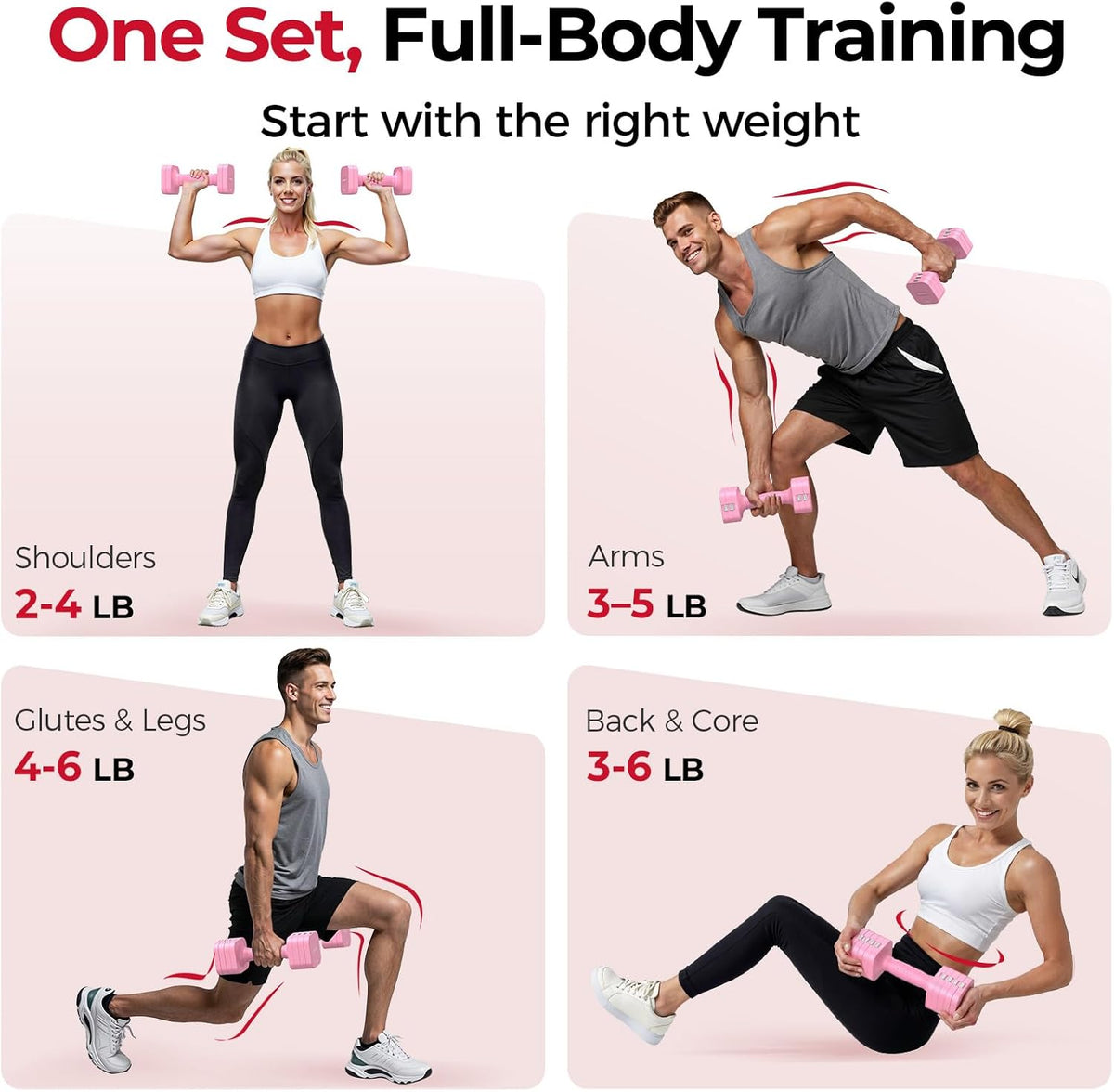 DB3 5-in-1 Adjustable Dumbbell Set, 6LB/10LB Pair Adjustable Weights for Women at Home, Dual Locking Stable Hand Weights with TPU Soft Handle, Home Gym, Rehab, Pilates, Yoga, Strength Training