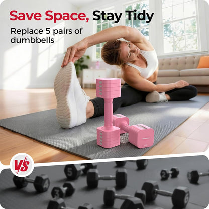 DB3 5-in-1 Adjustable Dumbbell Set, 6LB/10LB Pair Adjustable Weights for Women at Home, Dual Locking Stable Hand Weights with TPU Soft Handle, Home Gym, Rehab, Pilates, Yoga, Strength Training