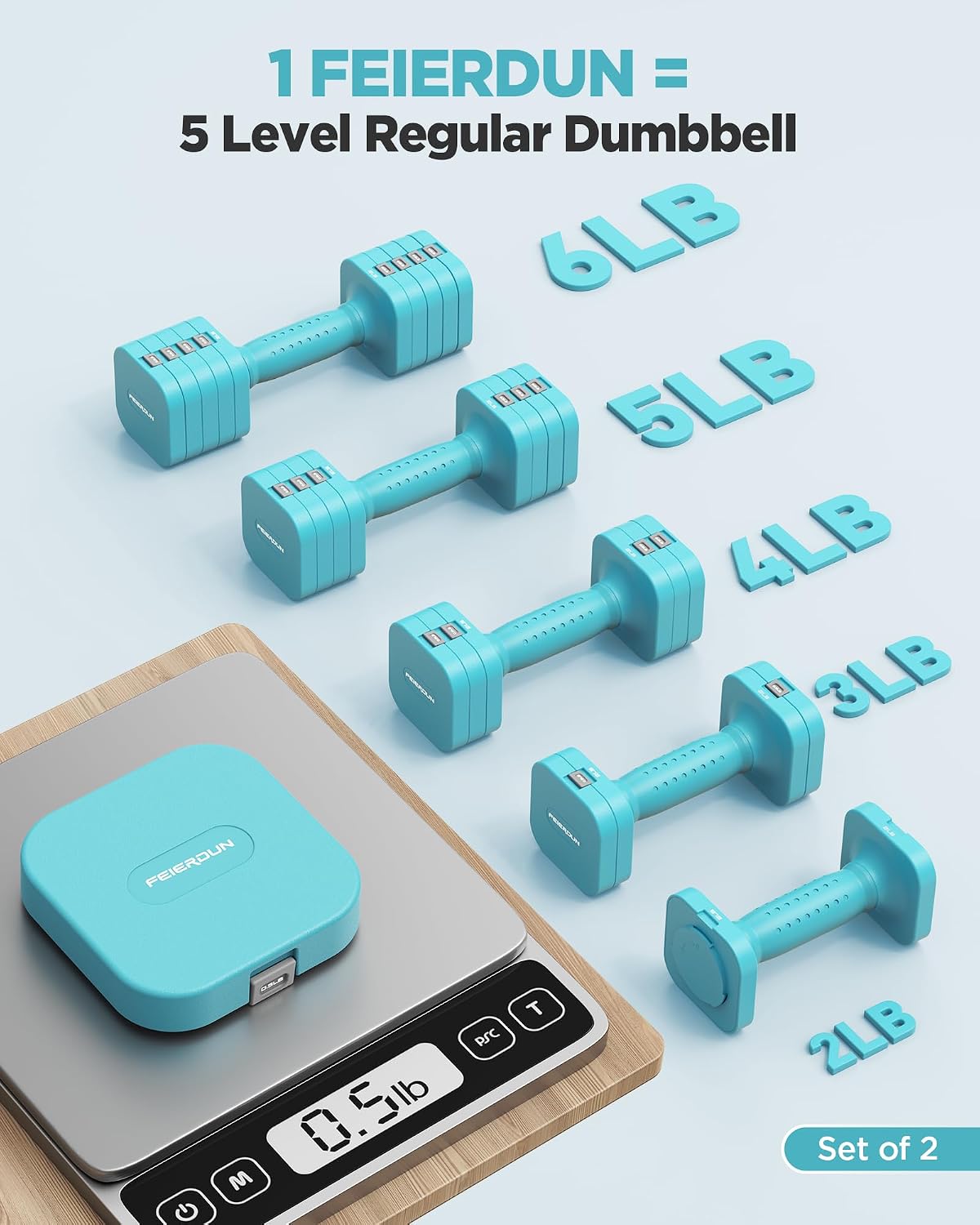 DB3 5-in-1 Adjustable Dumbbell Set, 6LB/10LB Pair Adjustable Weights for Women at Home, Dual Locking Stable Hand Weights with TPU Soft Handle, Home Gym, Rehab, Pilates, Yoga, Strength Training