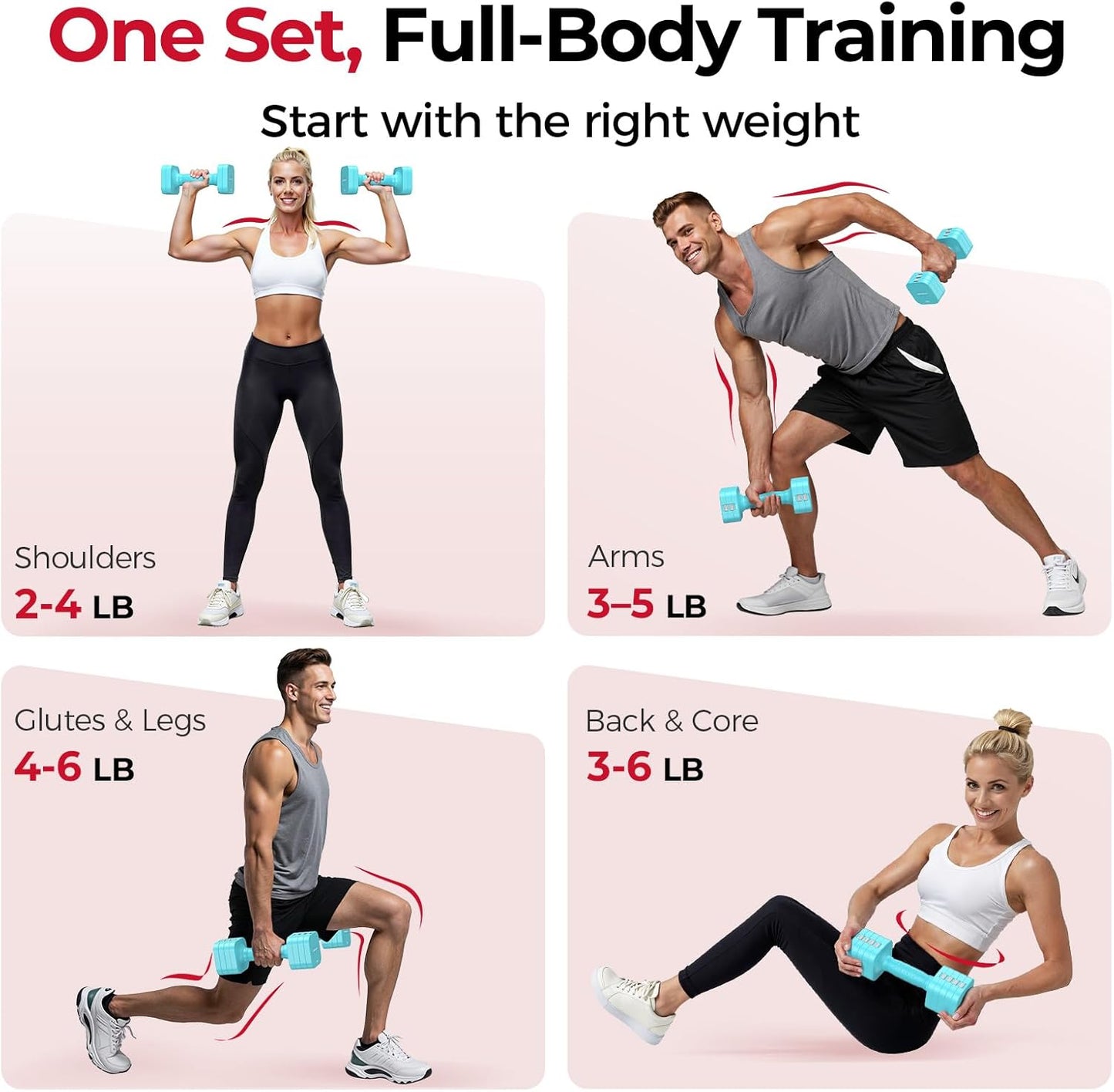 DB3 5-in-1 Adjustable Dumbbell Set, 6LB/10LB Pair Adjustable Weights for Women at Home, Dual Locking Stable Hand Weights with TPU Soft Handle, Home Gym, Rehab, Pilates, Yoga, Strength Training