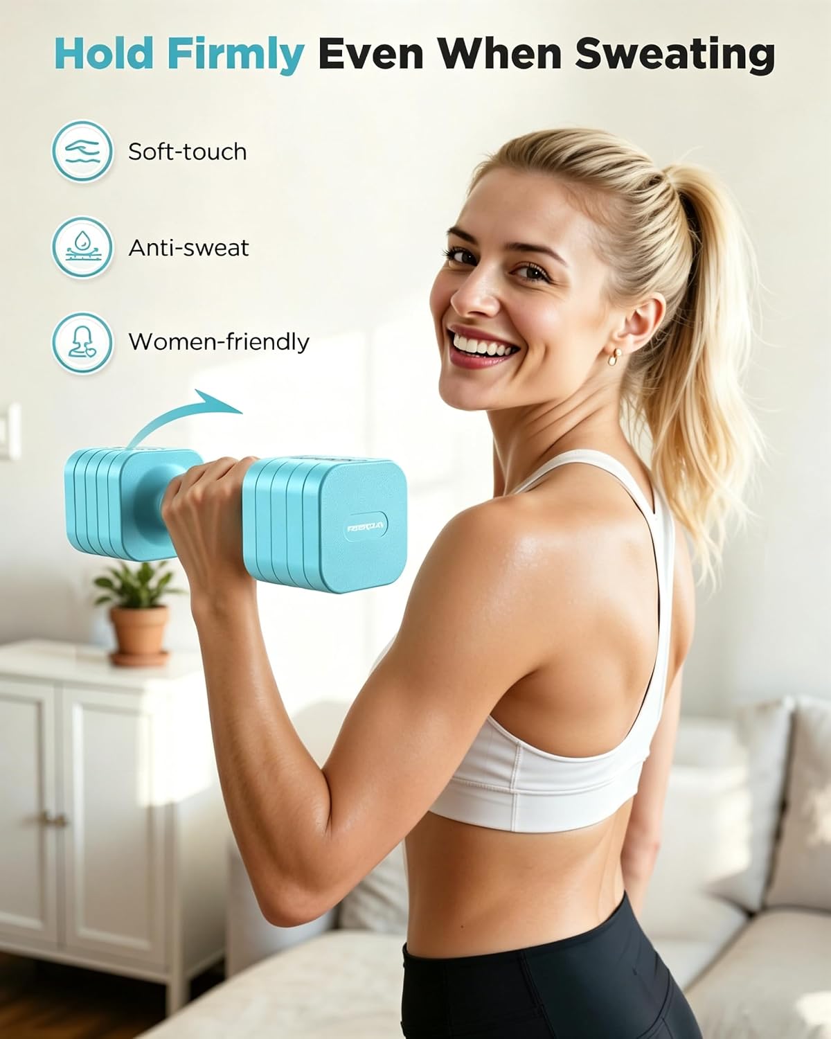 DB3 5-in-1 Adjustable Dumbbell Set, 6LB/10LB Pair Adjustable Weights for Women at Home, Dual Locking Stable Hand Weights with TPU Soft Handle, Home Gym, Rehab, Pilates, Yoga, Strength Training