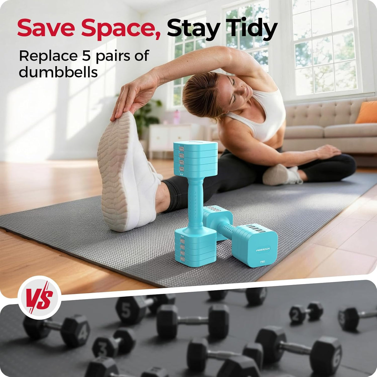 DB3 5-in-1 Adjustable Dumbbell Set, 6LB/10LB Pair Adjustable Weights for Women at Home, Dual Locking Stable Hand Weights with TPU Soft Handle, Home Gym, Rehab, Pilates, Yoga, Strength Training