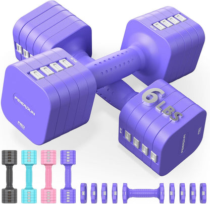 DB3 5-in-1 Adjustable Dumbbell Set, 6LB/10LB Pair Adjustable Weights for Women at Home, Dual Locking Stable Hand Weights with TPU Soft Handle, Home Gym, Rehab, Pilates, Yoga, Strength Training