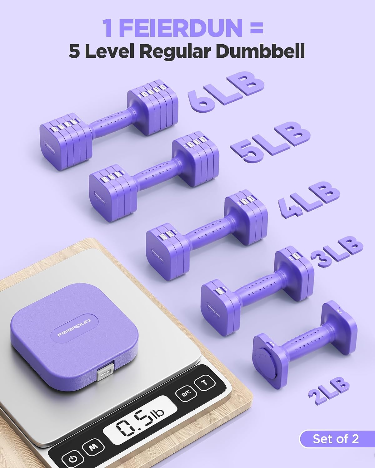 DB3 5-in-1 Adjustable Dumbbell Set, 6LB/10LB Pair Adjustable Weights for Women at Home, Dual Locking Stable Hand Weights with TPU Soft Handle, Home Gym, Rehab, Pilates, Yoga, Strength Training