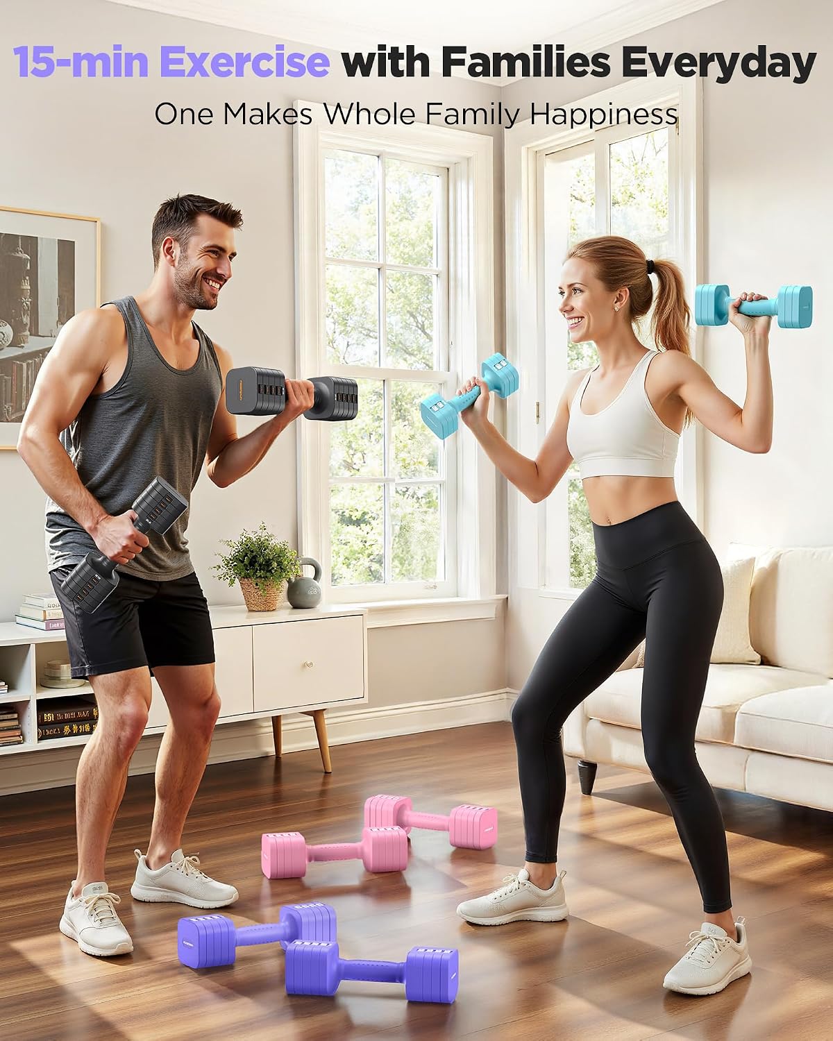 DB3 5-in-1 Adjustable Dumbbell Set, 6LB/10LB Pair Adjustable Weights for Women at Home, Dual Locking Stable Hand Weights with TPU Soft Handle, Home Gym, Rehab, Pilates, Yoga, Strength Training