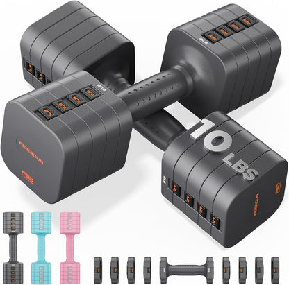 DB3 5-in-1 Adjustable Dumbbell Set, 6LB/10LB Pair Adjustable Weights for Women at Home, Dual Locking Stable Hand Weights with TPU Soft Handle, Home Gym, Rehab, Pilates, Yoga, Strength Training