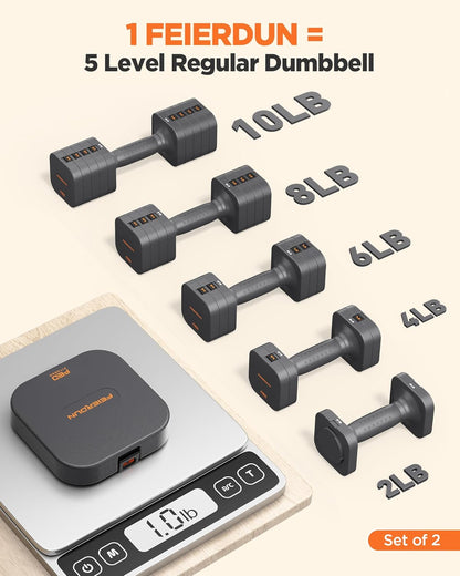 DB3 5-in-1 Adjustable Dumbbell Set, 6LB/10LB Pair Adjustable Weights for Women at Home, Dual Locking Stable Hand Weights with TPU Soft Handle, Home Gym, Rehab, Pilates, Yoga, Strength Training