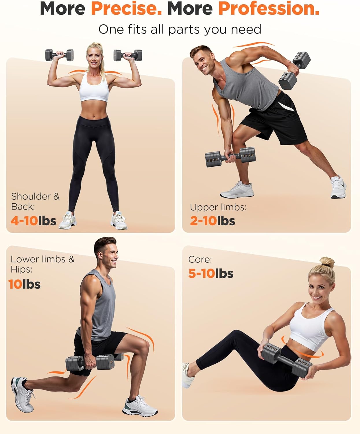 DB3 5-in-1 Adjustable Dumbbell Set, 6LB/10LB Pair Adjustable Weights for Women at Home, Dual Locking Stable Hand Weights with TPU Soft Handle, Home Gym, Rehab, Pilates, Yoga, Strength Training