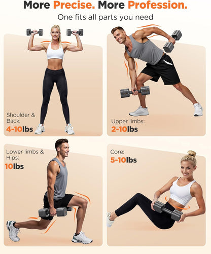 DB3 5-in-1 Adjustable Dumbbell Set, 6LB/10LB Pair Adjustable Weights for Women at Home, Dual Locking Stable Hand Weights with TPU Soft Handle, Home Gym, Rehab, Pilates, Yoga, Strength Training