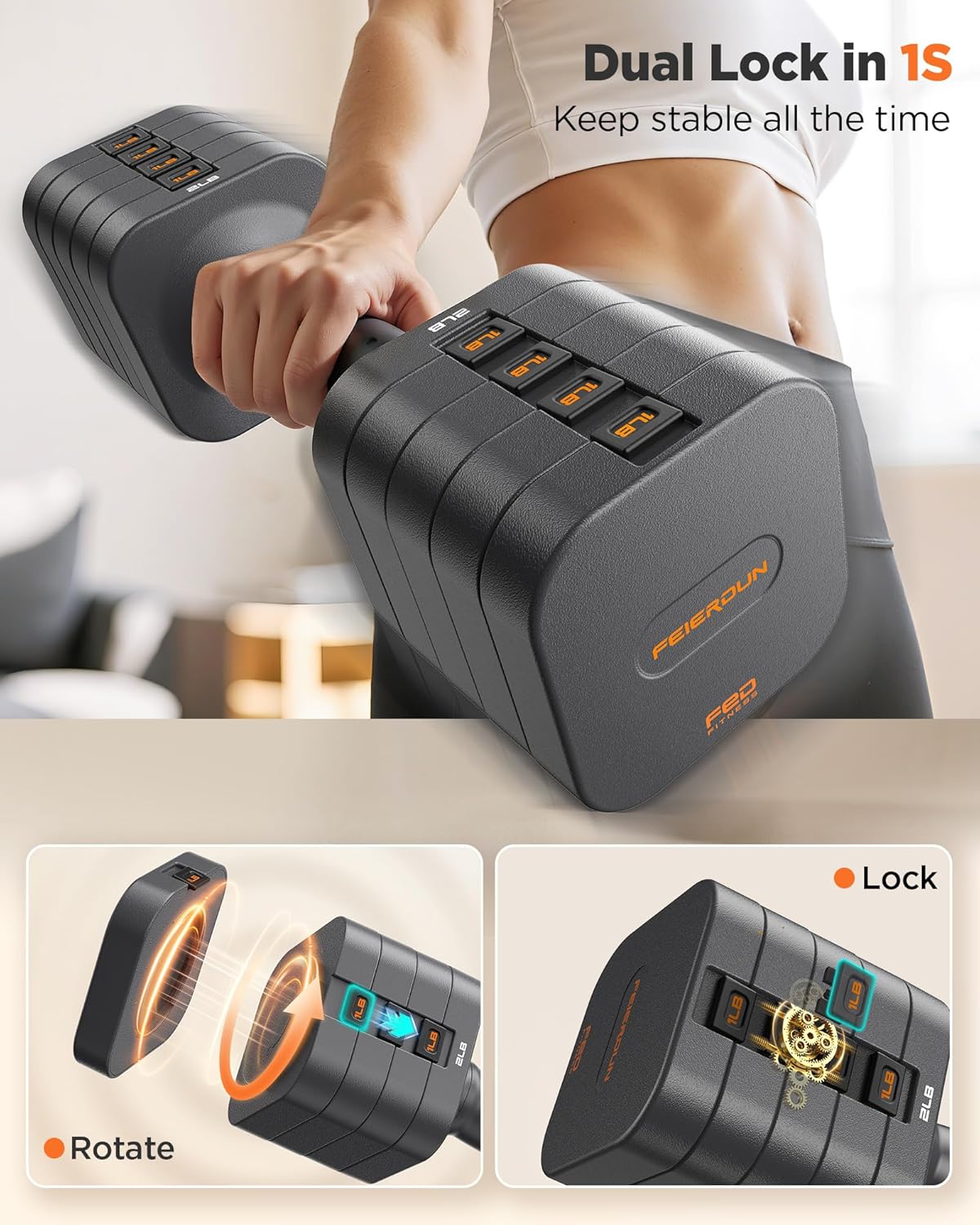 DB3 5-in-1 Adjustable Dumbbell Set, 6LB/10LB Pair Adjustable Weights for Women at Home, Dual Locking Stable Hand Weights with TPU Soft Handle, Home Gym, Rehab, Pilates, Yoga, Strength Training