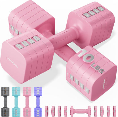 DB3 5-in-1 Adjustable Dumbbell Set, 6LB/10LB Pair Adjustable Weights for Women at Home, Dual Locking Stable Hand Weights with TPU Soft Handle, Home Gym, Rehab, Pilates, Yoga, Strength Training