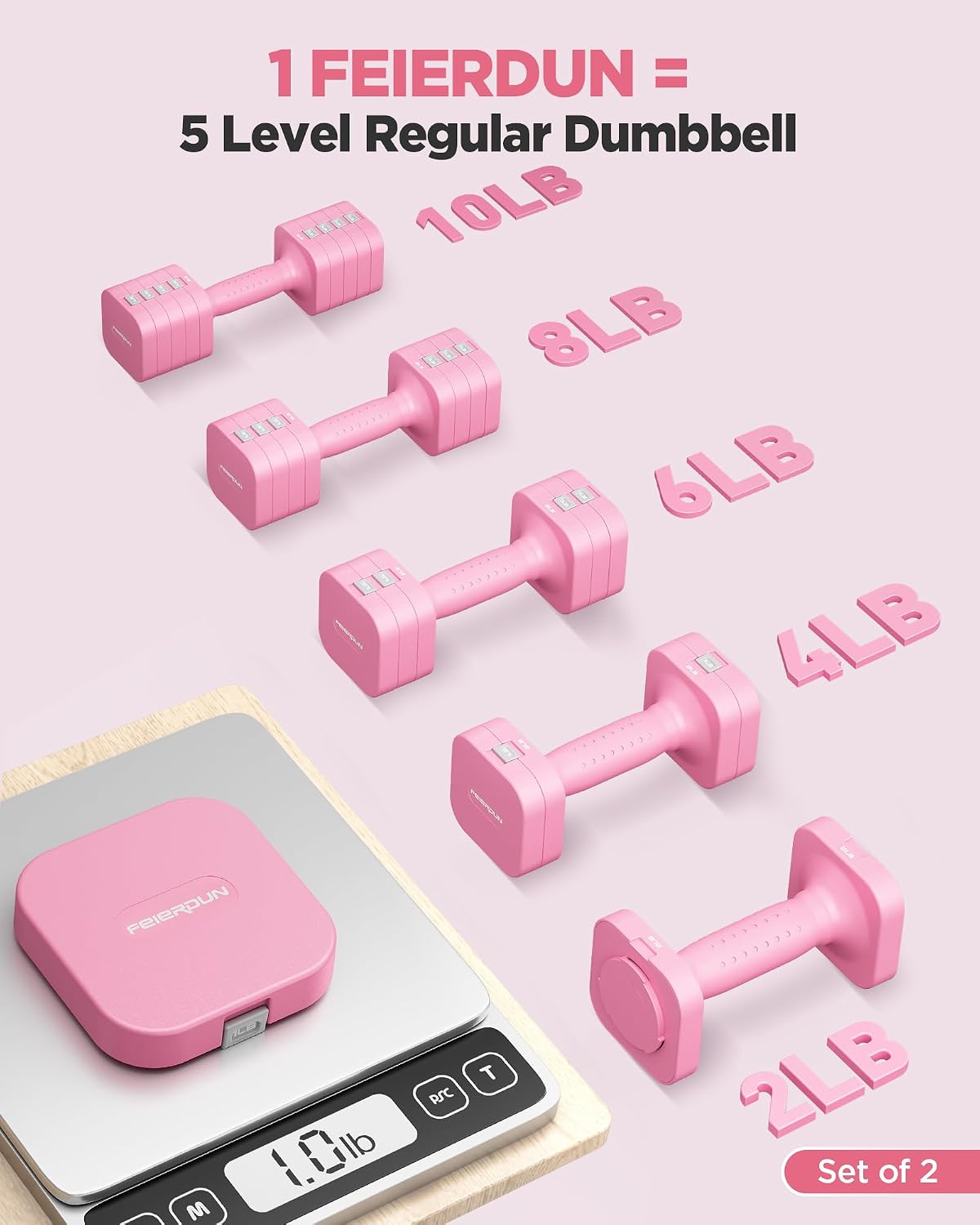 DB3 5-in-1 Adjustable Dumbbell Set, 6LB/10LB Pair Adjustable Weights for Women at Home, Dual Locking Stable Hand Weights with TPU Soft Handle, Home Gym, Rehab, Pilates, Yoga, Strength Training