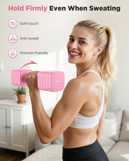 DB3 5-in-1 Adjustable Dumbbell Set, 6LB/10LB Pair Adjustable Weights for Women at Home, Dual Locking Stable Hand Weights with TPU Soft Handle, Home Gym, Rehab, Pilates, Yoga, Strength Training