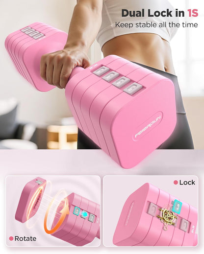 DB3 5-in-1 Adjustable Dumbbell Set, 6LB/10LB Pair Adjustable Weights for Women at Home, Dual Locking Stable Hand Weights with TPU Soft Handle, Home Gym, Rehab, Pilates, Yoga, Strength Training