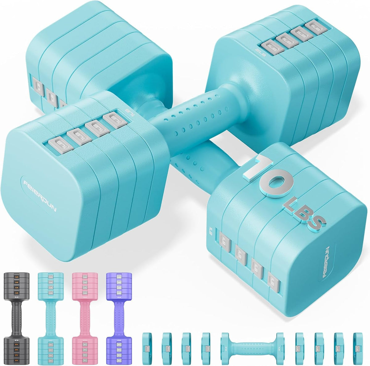 DB3 5-in-1 Adjustable Dumbbell Set, 6LB/10LB Pair Adjustable Weights for Women at Home, Dual Locking Stable Hand Weights with TPU Soft Handle, Home Gym, Rehab, Pilates, Yoga, Strength Training