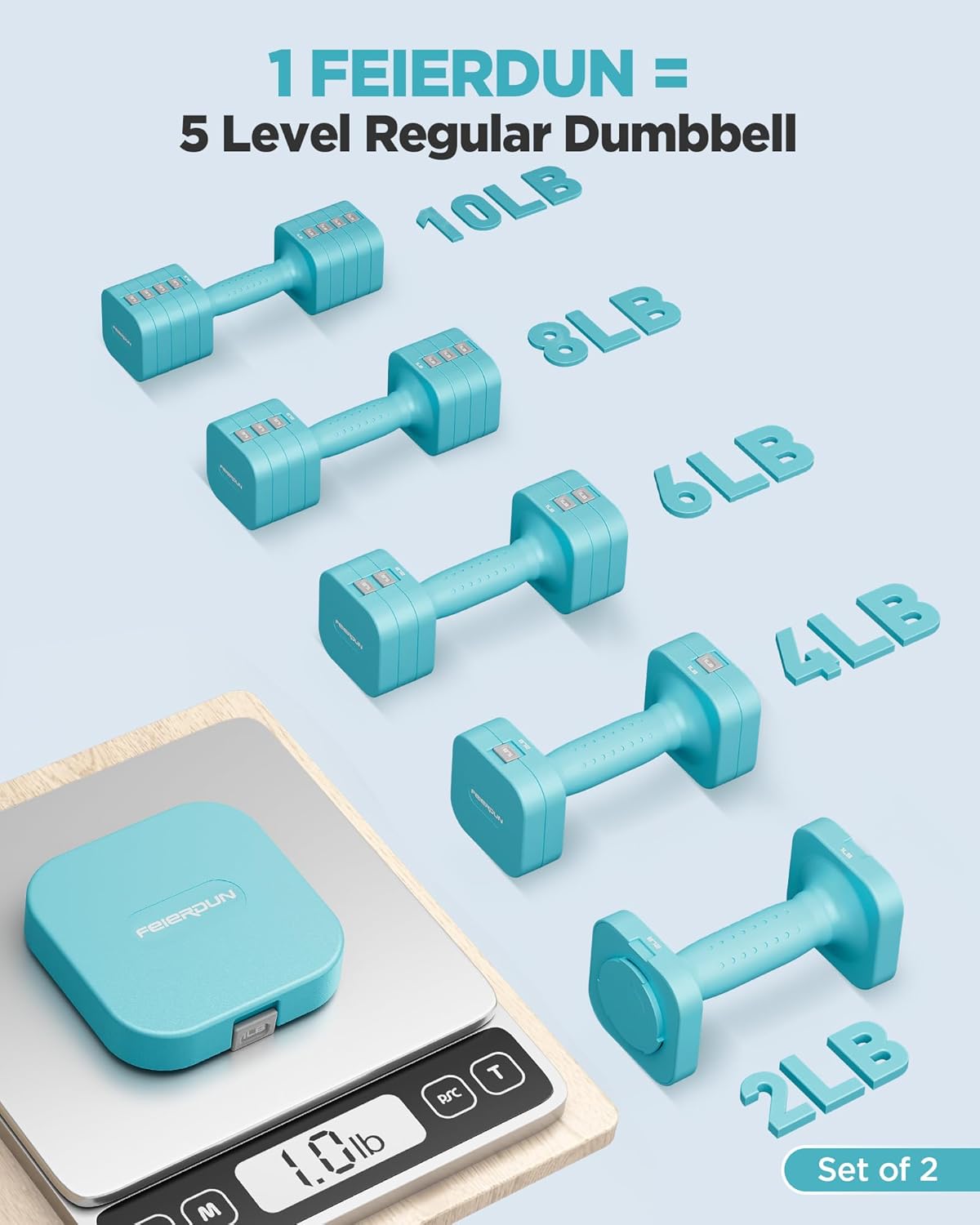 DB3 5-in-1 Adjustable Dumbbell Set, 6LB/10LB Pair Adjustable Weights for Women at Home, Dual Locking Stable Hand Weights with TPU Soft Handle, Home Gym, Rehab, Pilates, Yoga, Strength Training