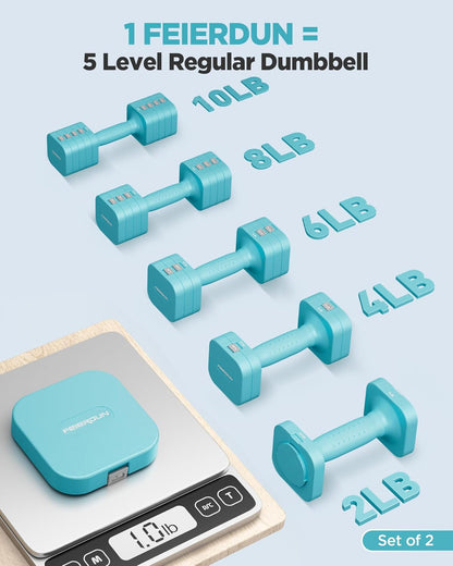 DB3 5-in-1 Adjustable Dumbbell Set, 6LB/10LB Pair Adjustable Weights for Women at Home, Dual Locking Stable Hand Weights with TPU Soft Handle, Home Gym, Rehab, Pilates, Yoga, Strength Training
