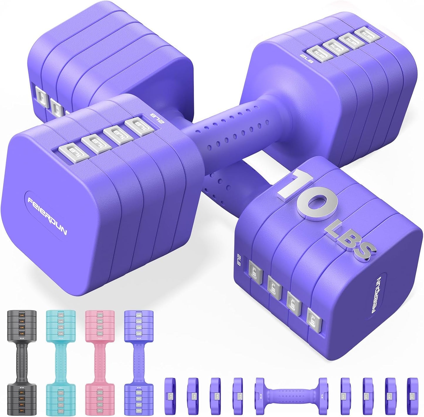 DB3 5-in-1 Adjustable Dumbbell Set, 6LB/10LB Pair Adjustable Weights for Women at Home, Dual Locking Stable Hand Weights with TPU Soft Handle, Home Gym, Rehab, Pilates, Yoga, Strength Training