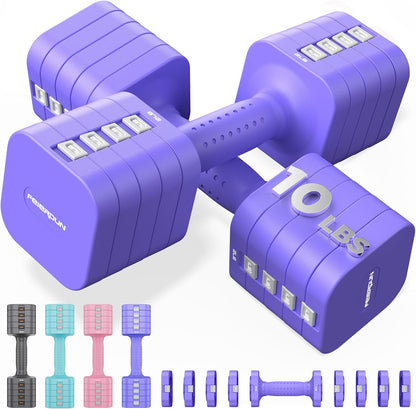 DB3 5-in-1 Adjustable Dumbbell Set, 6LB/10LB Pair Adjustable Weights for Women at Home, Dual Locking Stable Hand Weights with TPU Soft Handle, Home Gym, Rehab, Pilates, Yoga, Strength Training