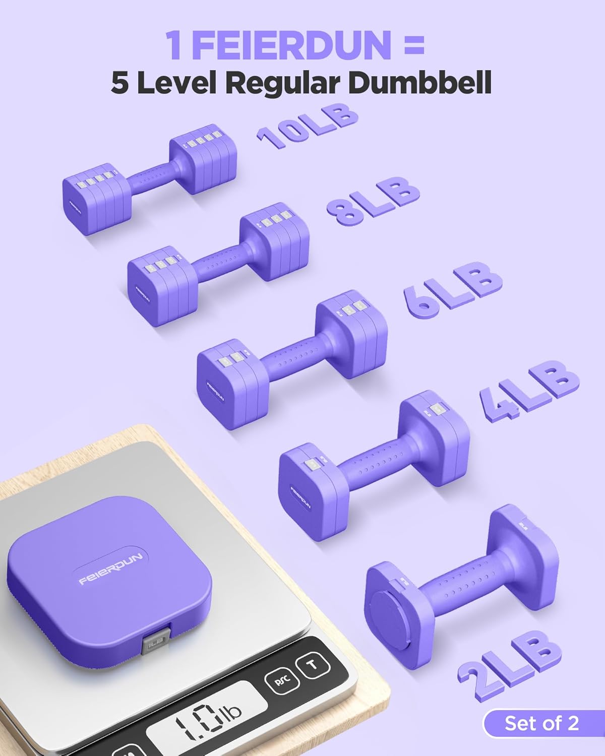 DB3 5-in-1 Adjustable Dumbbell Set, 6LB/10LB Pair Adjustable Weights for Women at Home, Dual Locking Stable Hand Weights with TPU Soft Handle, Home Gym, Rehab, Pilates, Yoga, Strength Training
