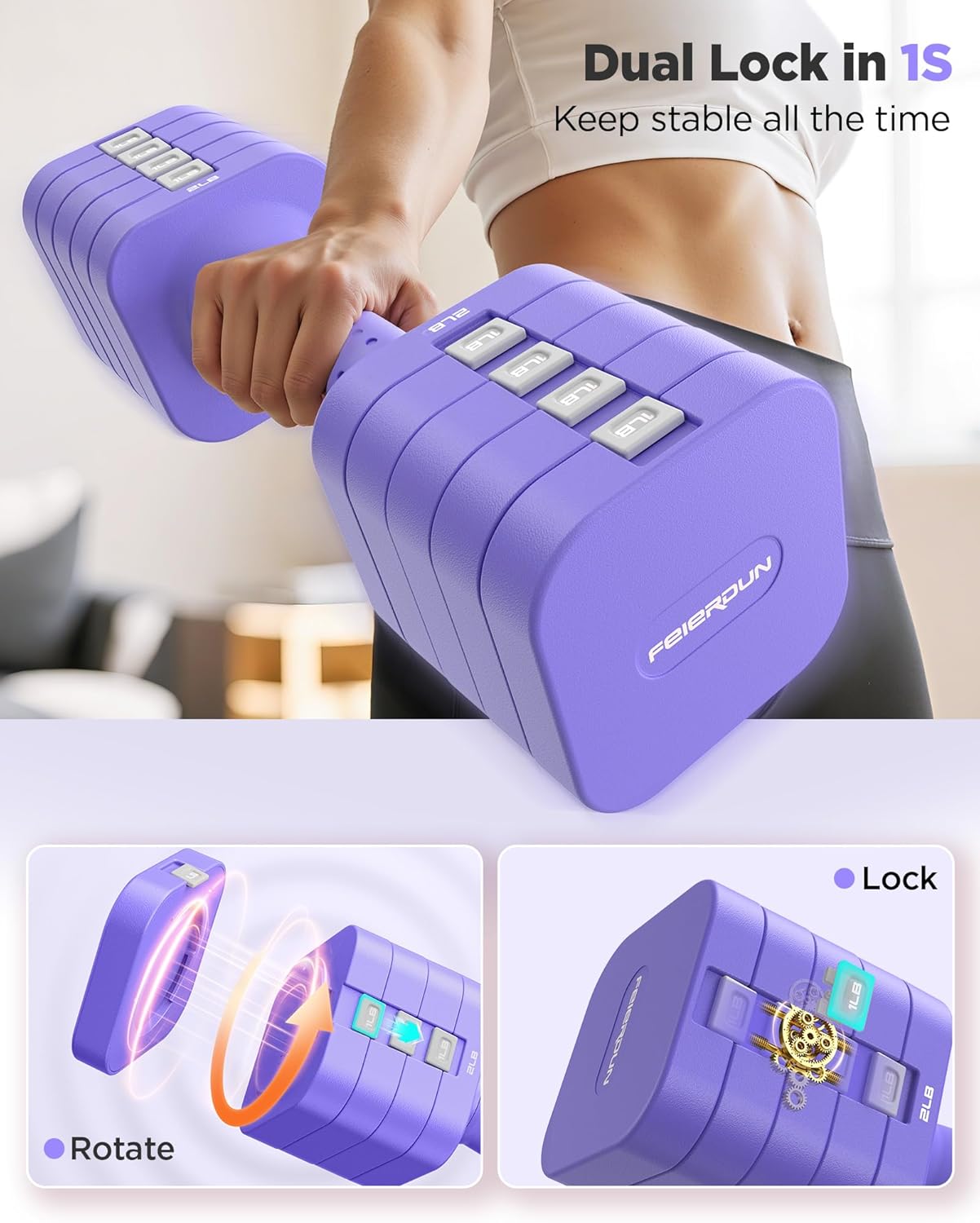 DB3 5-in-1 Adjustable Dumbbell Set, 6LB/10LB Pair Adjustable Weights for Women at Home, Dual Locking Stable Hand Weights with TPU Soft Handle, Home Gym, Rehab, Pilates, Yoga, Strength Training