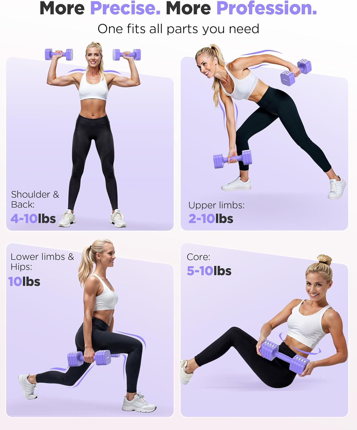 DB3 5-in-1 Adjustable Dumbbell Set, 6LB/10LB Pair Adjustable Weights for Women at Home, Dual Locking Stable Hand Weights with TPU Soft Handle, Home Gym, Rehab, Pilates, Yoga, Strength Training