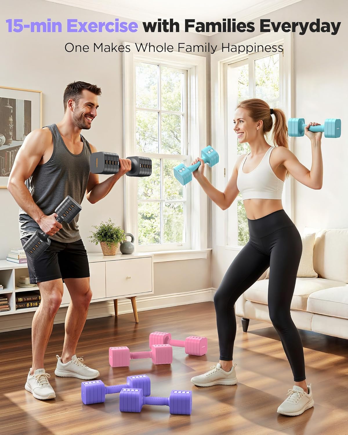 DB3 5-in-1 Adjustable Dumbbell Set, 6LB/10LB Pair Adjustable Weights for Women at Home, Dual Locking Stable Hand Weights with TPU Soft Handle, Home Gym, Rehab, Pilates, Yoga, Strength Training