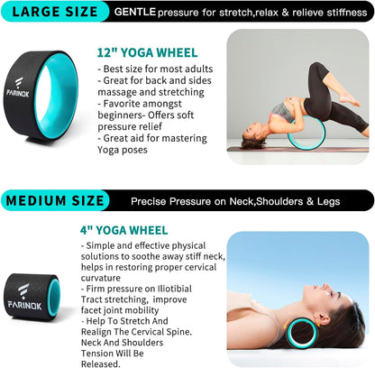 Yoga Wheel for Stretching & Flexibility to Help Back Aches & Tension, Deep Tissue Muscle Massage. Back Roller Wheel with Extra Cushion, Wider & Thickest Foam, Stretches and Strengthens Core Muscles