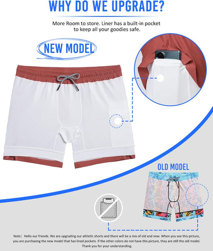 Mens 5" Gym Running Shorts for Men 2 in 1 Quick Dry Workout Athletic Shorts