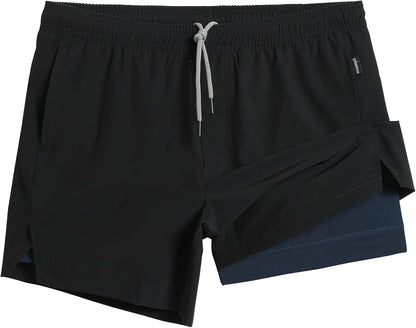 Mens 5" Gym Running Shorts for Men 2 in 1 Quick Dry Workout Athletic Shorts