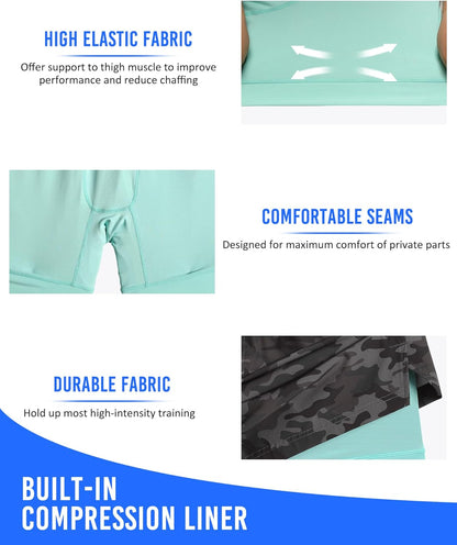 Mens 5" Gym Running Shorts for Men 2 in 1 Quick Dry Workout Athletic Shorts