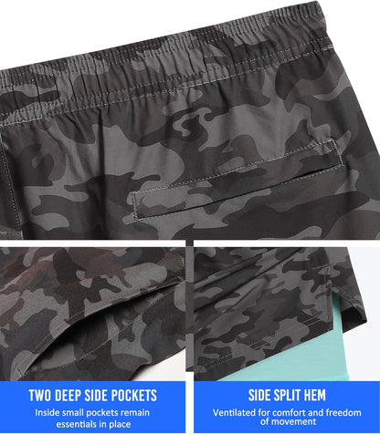 Mens 5" Gym Running Shorts for Men 2 in 1 Quick Dry Workout Athletic Shorts
