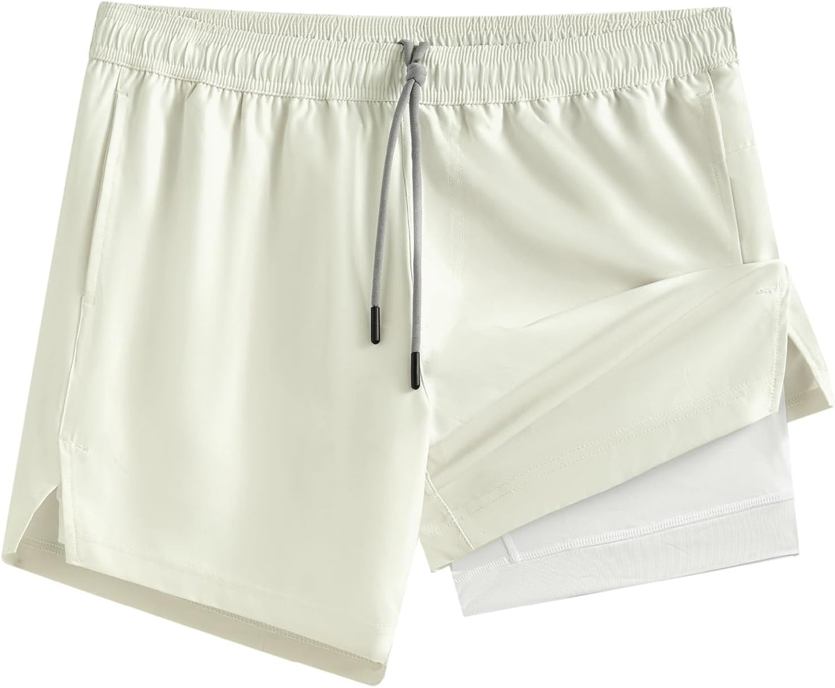 Mens 5" Gym Running Shorts for Men 2 in 1 Quick Dry Workout Athletic Shorts