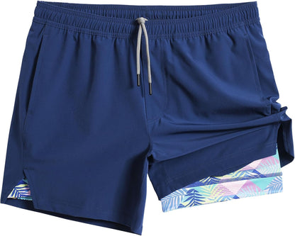 Mens 5" Gym Running Shorts for Men 2 in 1 Quick Dry Workout Athletic Shorts