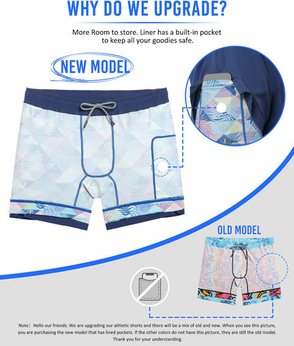 Mens 5" Gym Running Shorts for Men 2 in 1 Quick Dry Workout Athletic Shorts