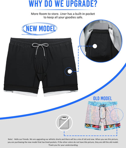 Mens 5" Gym Running Shorts for Men 2 in 1 Quick Dry Workout Athletic Shorts