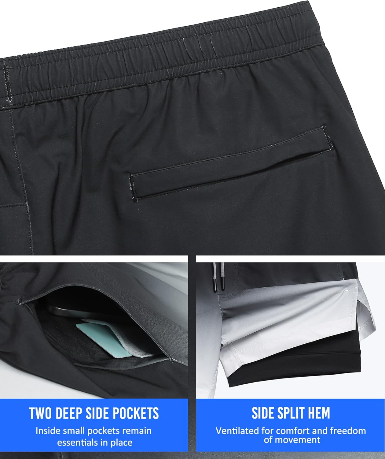 Mens 5" Gym Running Shorts for Men 2 in 1 Quick Dry Workout Athletic Shorts