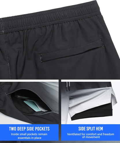 Mens 5" Gym Running Shorts for Men 2 in 1 Quick Dry Workout Athletic Shorts
