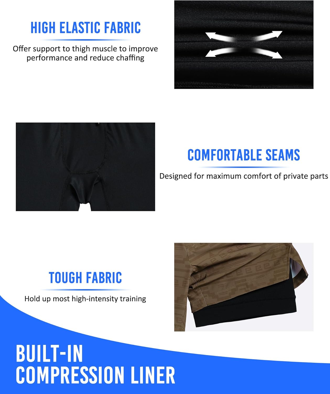 Mens 5" Gym Running Shorts for Men 2 in 1 Quick Dry Workout Athletic Shorts